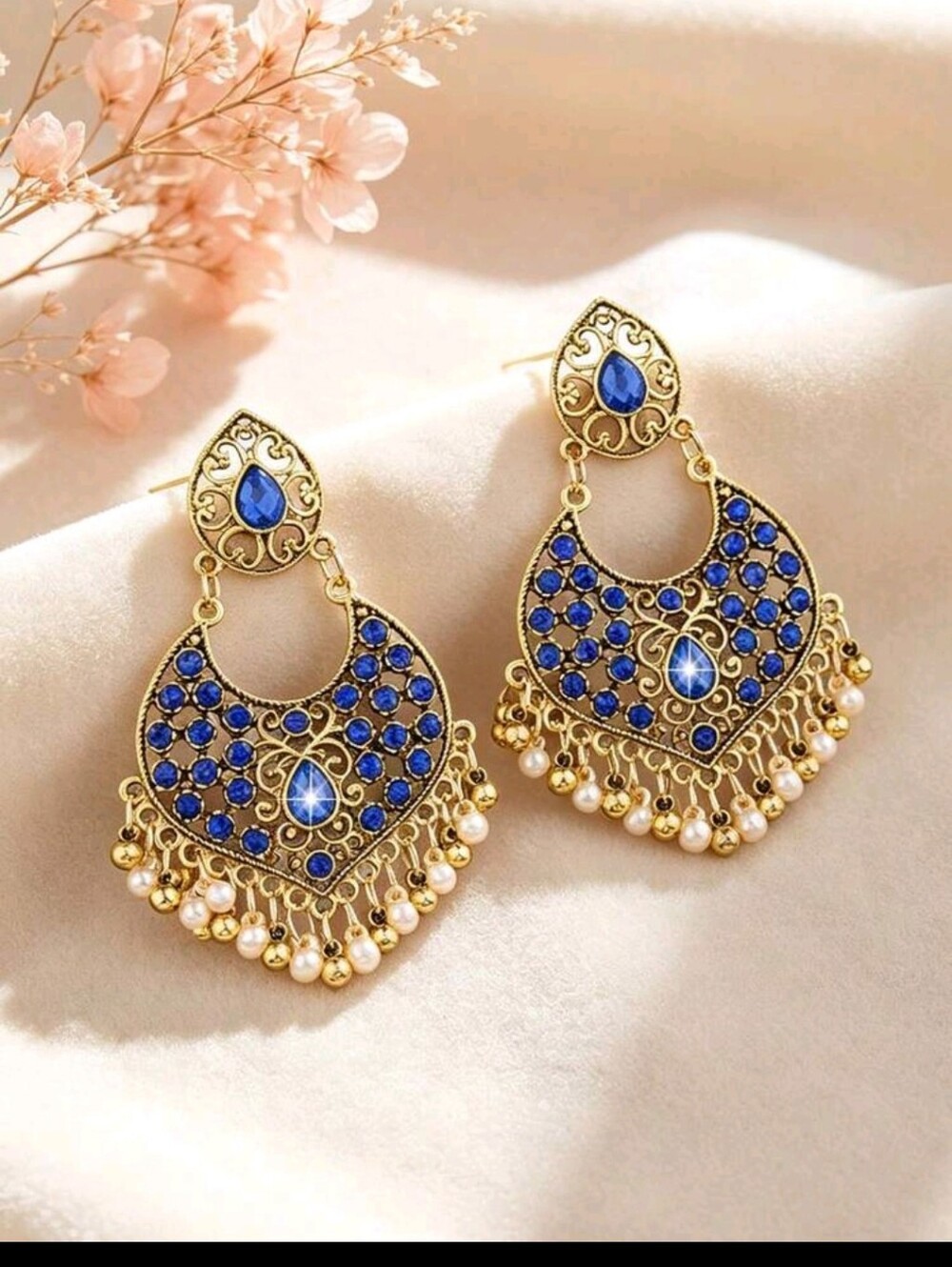 BRAND NEW ** Gold and Blue Tassel Dangle Earrings - Elegant Women's Jewelry